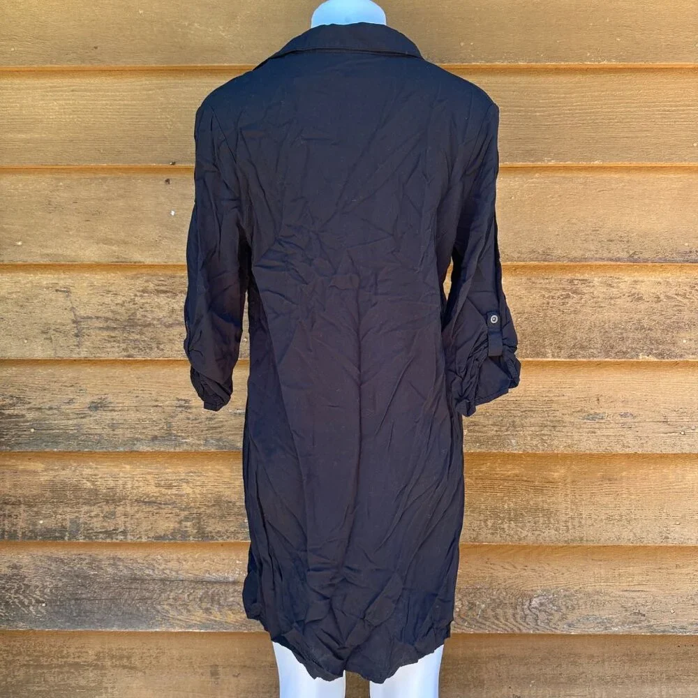 Faded Glory Long Black Sleeve Button Up Knee Length T-Shirt Dress SIze M - Picture 6 of 8